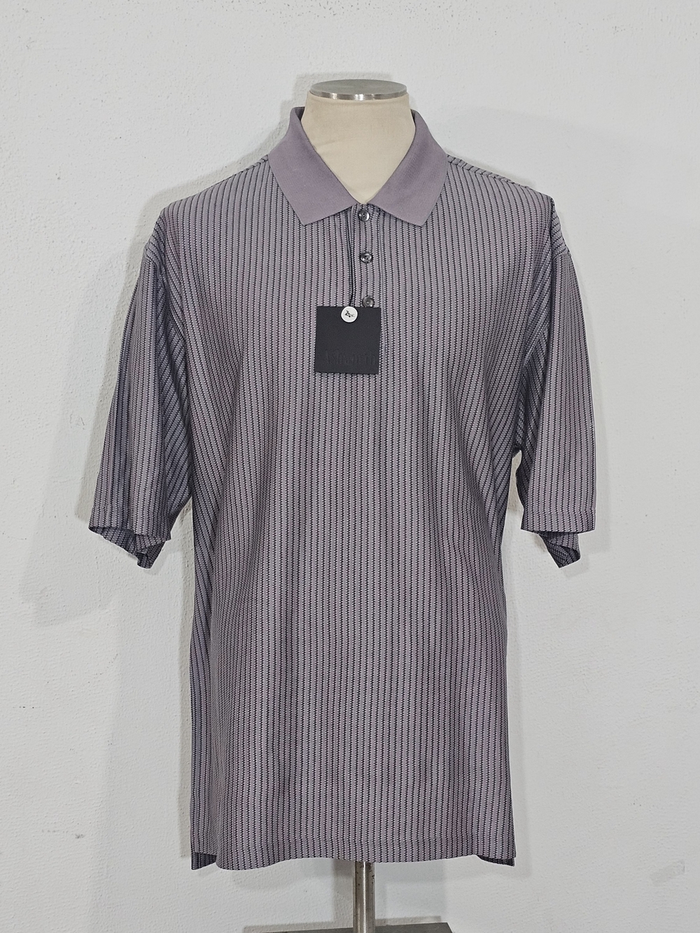 Ashworth Golf Polo Shirt Mens XL Purple Gray Double Mercerized Cotton Striped